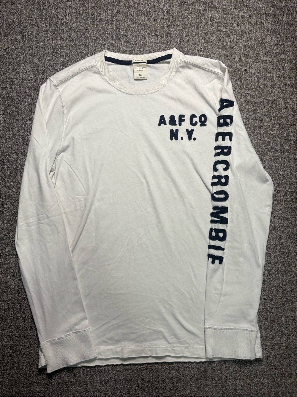 Y2K 2000s style Abercrombie and Fitch A&F Spellout Distressed Long Sleeve Tee |